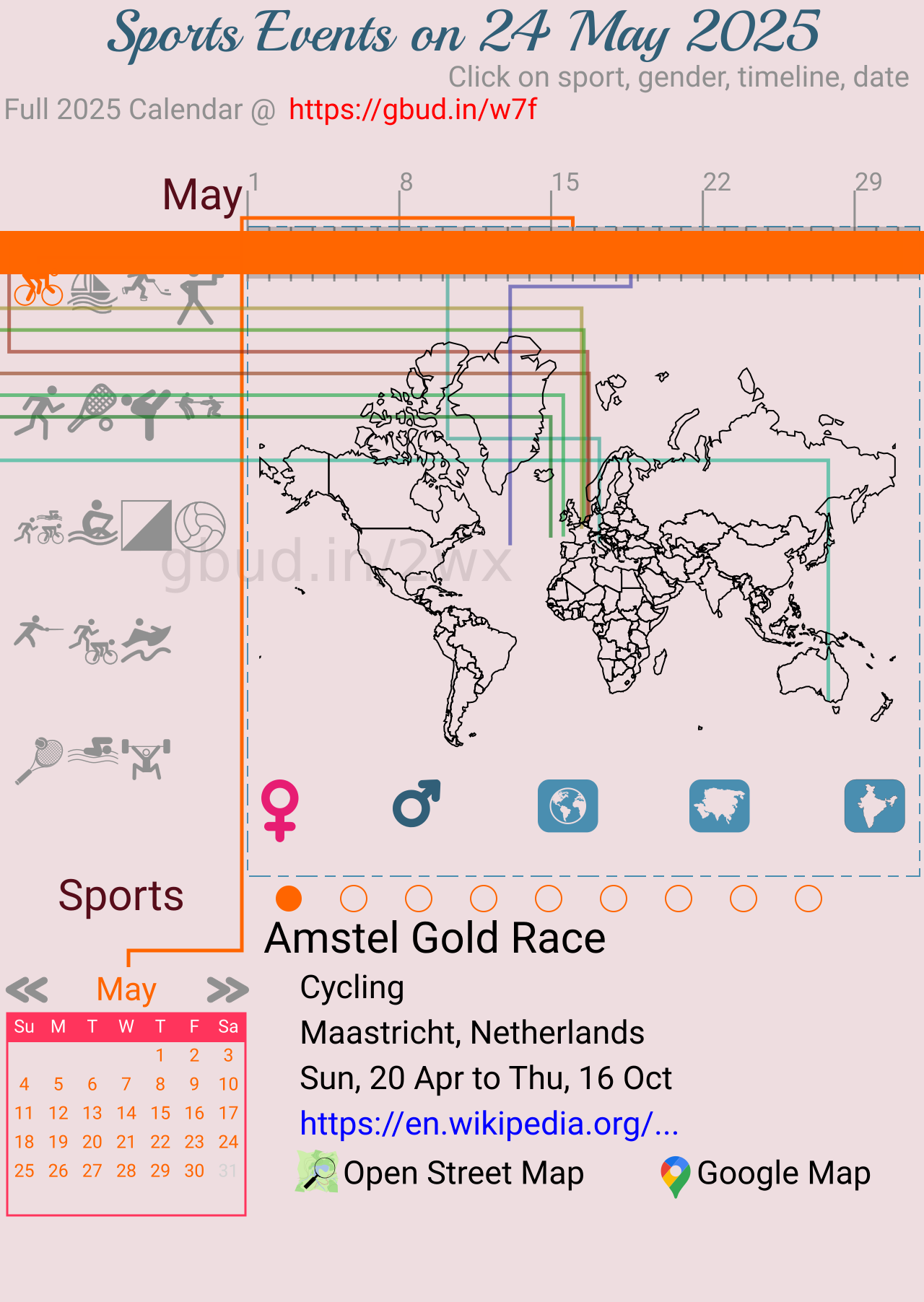 Sports events on 24 May 2025 with Interactive Calendar - G Bud